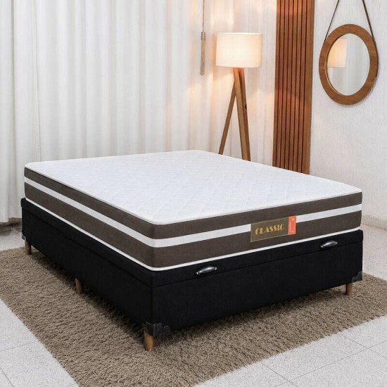 Colch�o Casal Molas Ensacadas Classic Bioflex + Base Box Ba� Casal Carioca Sued Preto Blindado Bioflex - 138x188x62