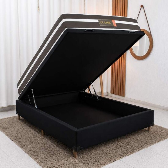 Colch�o Casal Molas Ensacadas Classic Bioflex + Base Box Ba� Casal Carioca Sued Preto Blindado Bioflex - 138x188x62