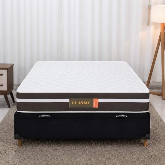 Colch�o Casal Molas Ensacadas Classic Bioflex + Base Box Ba� Casal Carioca Sued Preto Blindado Bioflex - 138x188x62