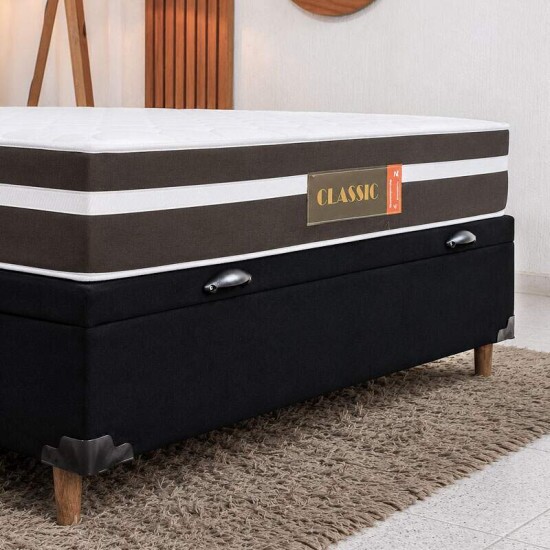 Colch�o Casal Molas Ensacadas Classic Bioflex + Base Box Ba� Casal Carioca Sued Preto Blindado Bioflex - 138x188x62