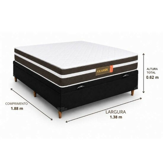 Colch�o Casal Molas Ensacadas Classic Bioflex + Base Box Ba� Casal Carioca Sued Preto Blindado Bioflex - 138x188x62
