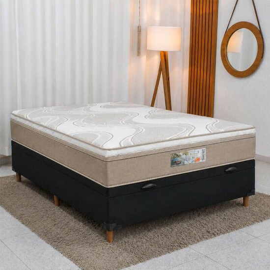 Colch�o Casal Molas Ensacadas Dom Bioflex + Base Box Ba� Casal Carioca Sued Preto Blindado Bioflex - 138x188x72