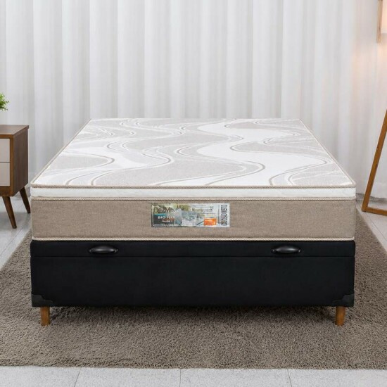 Colch�o Casal Molas Ensacadas Dom Bioflex + Base Box Ba� Casal Carioca Sued Preto Blindado Bioflex - 138x188x72