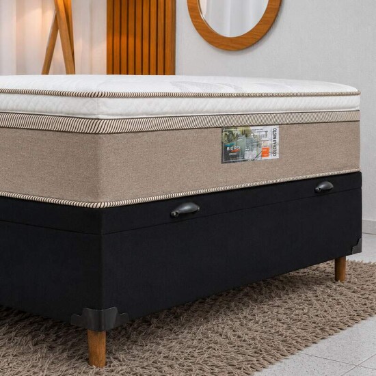 Colch�o Casal Molas Ensacadas Dom Bioflex + Base Box Ba� Casal Carioca Sued Preto Blindado Bioflex - 138x188x72