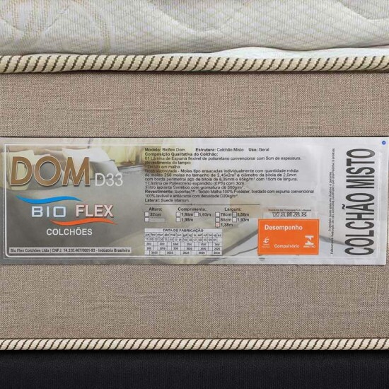 Colch�o Casal Molas Ensacadas Dom Bioflex + Base Box Ba� Casal Carioca Sued Preto Blindado Bioflex - 138x188x72