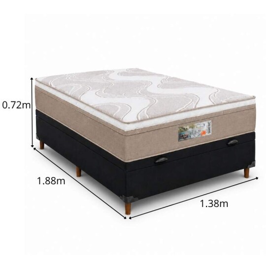 Colch�o Casal Molas Ensacadas Dom Bioflex + Base Box Ba� Casal Carioca Sued Preto Blindado Bioflex - 138x188x72