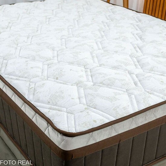 Colch�o Casal Molas Ensacadas Montreal Viero + Base Box Casal Ba� Prime Confort Sued Marrom Blindado Issacar - 138x188x77