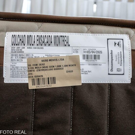 Colch�o Casal Molas Ensacadas Montreal Viero + Base Box Casal Ba� Prime Confort Sued Marrom Blindado Issacar - 138x188x77