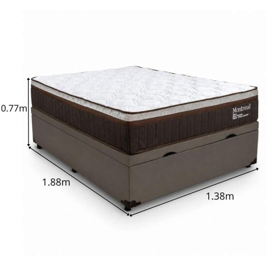 Colch�o Casal Molas Ensacadas Montreal Viero + Base Box Casal Ba� Prime Confort Sued Marrom Blindado Issacar - 138x188x77