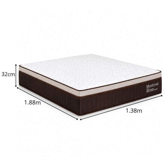 Colch�o Casal Molas Ensacadas Montreal Viero + Base Box Casal Ba� Prime Confort Sued Marrom Blindado Issacar - 138x188x77