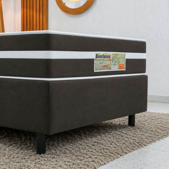 Colch�o Solteiro Molas Ensacadas Classic Bioflex + Base Box Solteiro Sued Marrom Ortobel - 88x188x59 cm