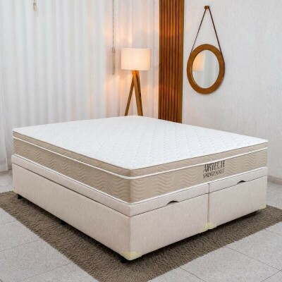 Colch�o Queen Airtech Springpocket Molas Ensacadas - Ortobom + Base Box Ba� Queen Bipartido Prime Confort Linh�o Palha Blindado - Issacar 158x198x70 | Suporta at� 240kg