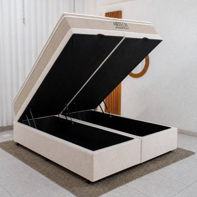 Colch�o Queen Molas Ensacadas Airtech Springpocket Ortobom + Base Box Ba� Queen Confort Linh�o Palha Blindado Issacar - 158x198x70