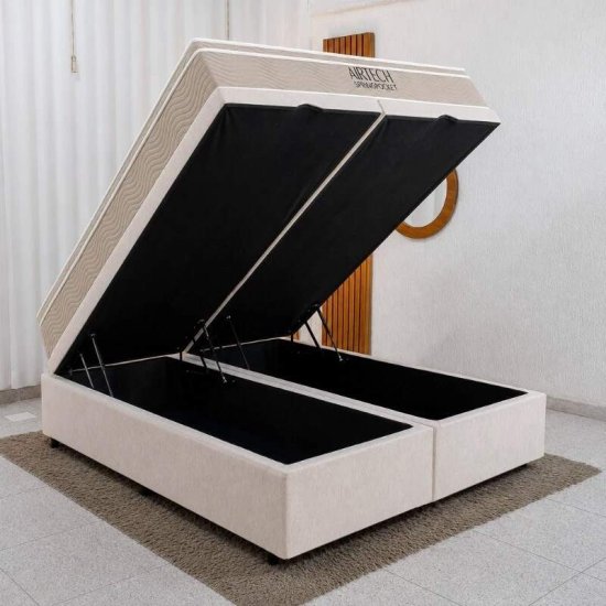 Colch�o Queen Molas Ensacadas Airtech Springpocket Ortobom + Base Box Ba� Queen Confort Linh�o Palha Blindado Issacar - 158x198x70