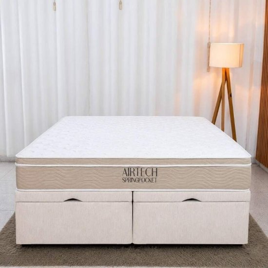 Colch�o Queen Molas Ensacadas Airtech Springpocket Ortobom + Base Box Ba� Queen Confort Linh�o Palha Blindado Issacar - 158x198x70