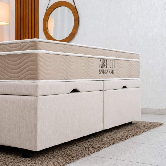 Colch�o Queen Molas Ensacadas Airtech Springpocket Ortobom + Base Box Ba� Queen Confort Linh�o Palha Blindado Issacar - 158x198x70
