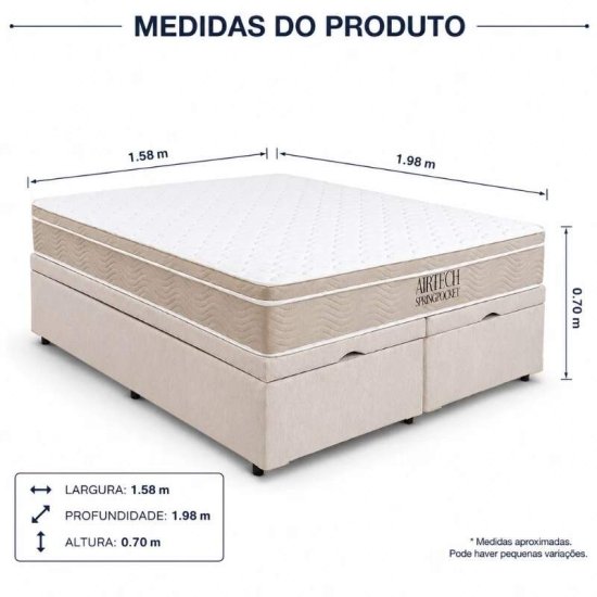 Colch�o Queen Molas Ensacadas Airtech Springpocket Ortobom + Base Box Ba� Queen Confort Linh�o Palha Blindado Issacar - 158x198x70