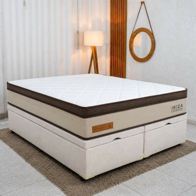 Colch�o Queen Ibiza Molas Ensacadas - Bianchi + Base Box Ba� Queen Bipartido Prime Confort Linh�o Palha Blindado - Issacar 158x198x78 | Suporta at� 400kg