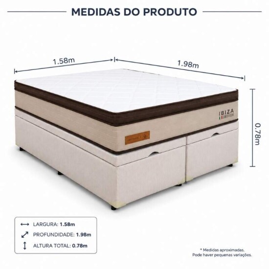 Colch�o Queen Molas Ensacadas Ibiza Bianchi + Base Box Ba� Queen Confort Linh�o Palha Blindado Issacar - 158x198x78
