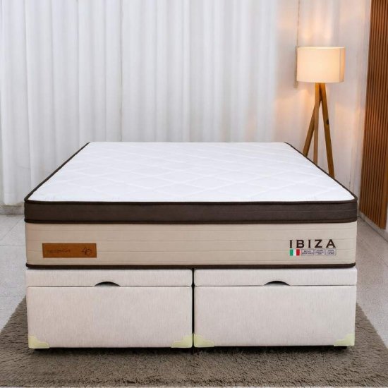 Colch�o Queen Molas Ensacadas Ibiza Bianchi + Base Box Ba� Queen Confort Linh�o Palha Blindado Issacar - 158x198x78