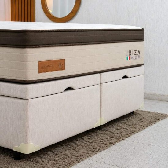 Colch�o Queen Molas Ensacadas Ibiza Bianchi + Base Box Ba� Queen Confort Linh�o Palha Blindado Issacar - 158x198x78