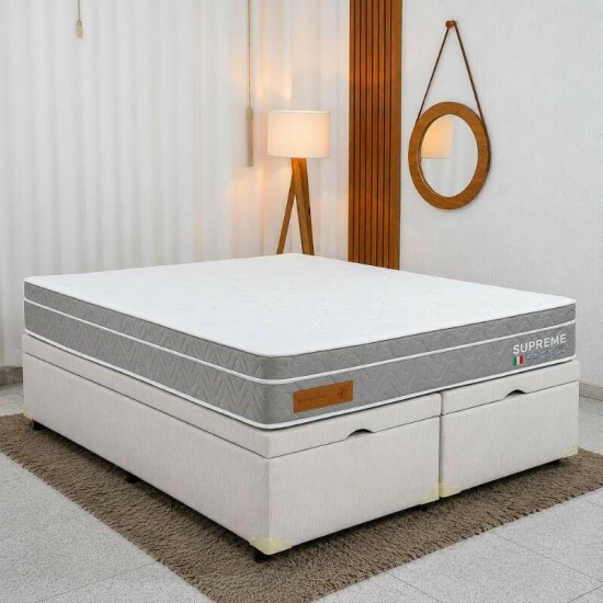 Colch�o Queen Supreme Molas Ensacadas - Bianchi + Base Box Ba� Queen Bipartido Prime Confort Linh�o Palha Blindado - Issacar 158x198x78 | Suporta at� 400kg