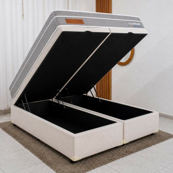 Colch�o Queen Supreme Molas Ensacadas - Bianchi + Base Box Ba� Queen Bipartido Prime Confort Linh�o Palha Blindado - Issacar 158x198x78 | Suporta at� 400kg