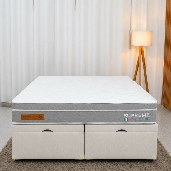 Colch�o Queen Supreme Molas Ensacadas - Bianchi + Base Box Ba� Queen Bipartido Prime Confort Linh�o Palha Blindado - Issacar 158x198x78 | Suporta at� 400kg