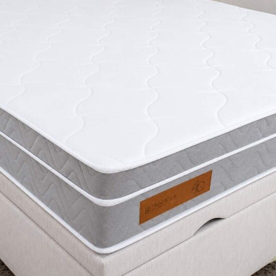 Colch�o Queen Supreme Molas Ensacadas - Bianchi + Base Box Ba� Queen Bipartido Prime Confort Linh�o Palha Blindado - Issacar 158x198x78 | Suporta at� 400kg