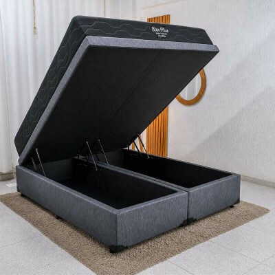 Colch�o Queen Molas Ensacadas Pocket Star Plus Inovaflex + Base Box Queen Ba� Bipartido Prime Confort Linh�o Petr�leo Blindado Issacar - 158x198x70