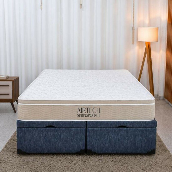 Colch�o Queen Molas Ensacadas Airtech Springpocket Ortobom + Base Box Queen Ba� Bipartido Prime Confort Linh�o Petr�leo Blindado Issacar - 158x198x70
