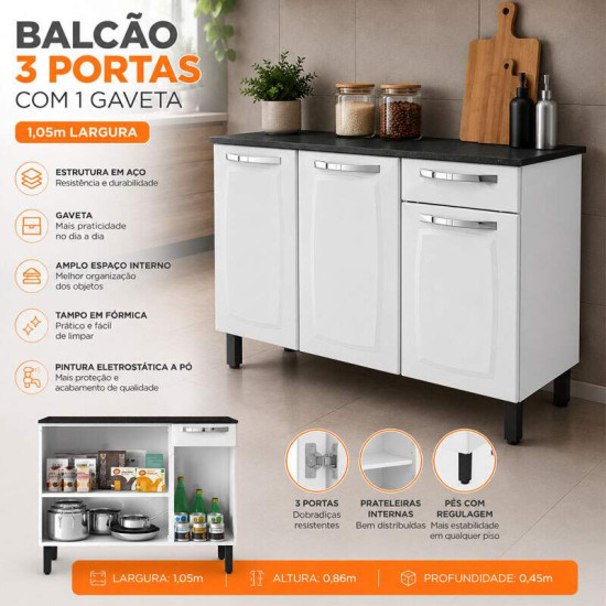 Balc�o de Cozinha em A�o 1,05m Rose Branco - Itatiaia