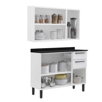 Balc�o de Cozinha em A�o 1,05m Floren�a Branco + A�reo 1,05m Floren�a Branco - Itatiaia