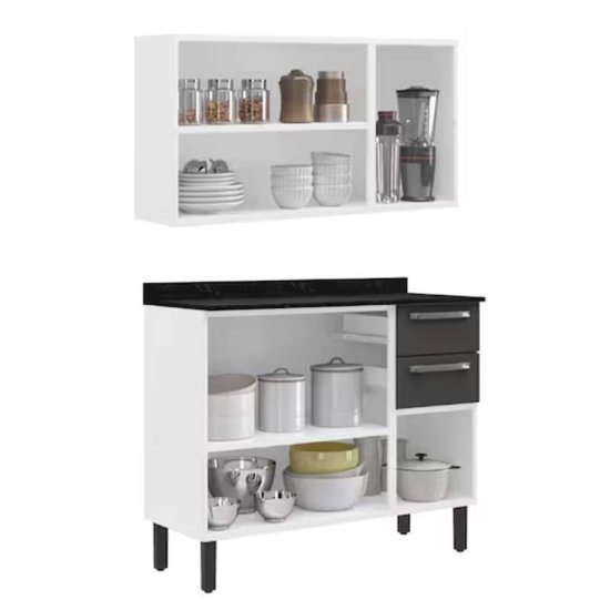 Balc�o de Cozinha em A�o 1,05m Floren�a Branco/Grafite + A�reo 1,05m Floren�a Branco/Grafite - Itatiaia