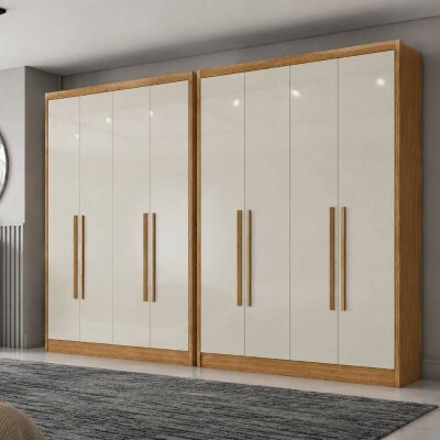 2 Guarda-roupa Rizon New Cumaru/Fendi Fosco Larg. 3.18m 8 Portas 6 Gavetas - Novo Horizonte