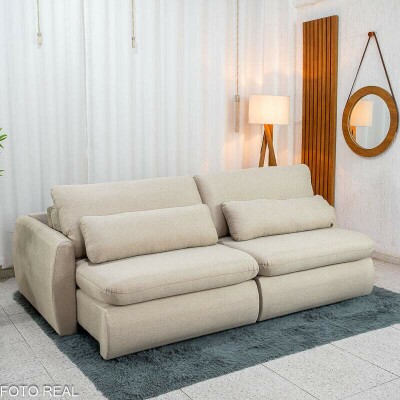 Sof� Retr�til Amaranto 2.30m Linho Bege Cru - Sem Caixa
