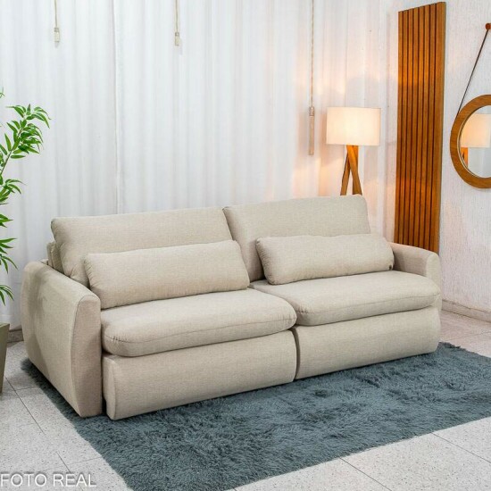 Sof� Retr�til Amaranto 2.30m Linho Bege Cru - Sem Caixa