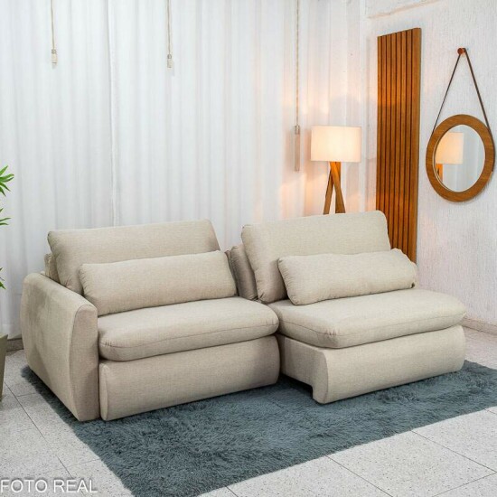 Sof� Retr�til Amaranto 2.30m Linho Bege Cru - Sem Caixa