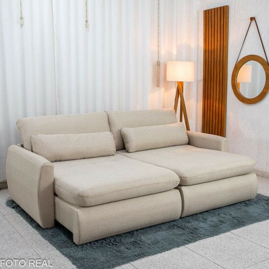 Sof� Retr�til Amaranto 2.30m Linho Bege Cru - Sem Caixa