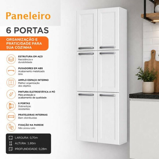 Paneleiro Floren�a Larg. 0.70m Branco 6 Portas em A�o - Itatiaia