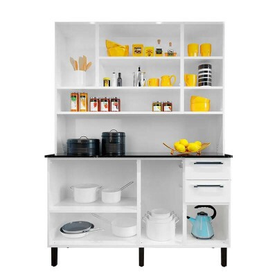 Kit Cozinha Floren�a Larg. 1.40m Branco 8 Portas 2 Gavetas em A�o - Itatiaia
