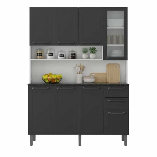 Kit de Cozinha em A�o 1,40m Floren�a Grafite 8 Portas 2 Gavetas - Itatiaia