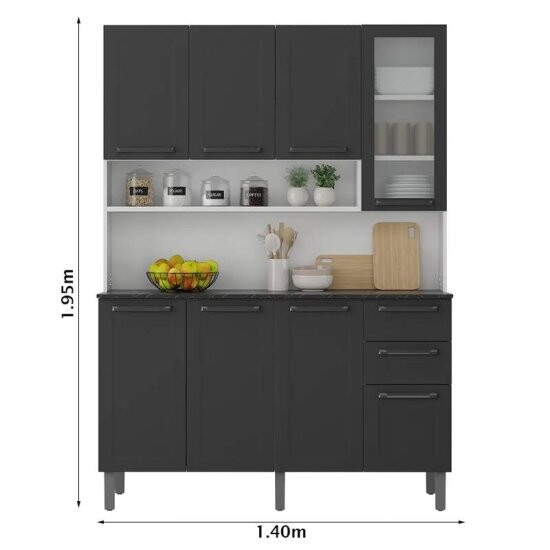 Kit de Cozinha em A�o 1,40m Floren�a Grafite 8 Portas 2 Gavetas - Itatiaia