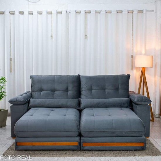 Sof� Retr�til Reclin�vel Gran Master 2.50m Veludo Cinza - D33 e Molas Ensacadas