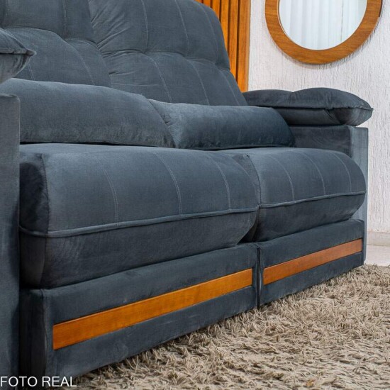 Sof� Retr�til Reclin�vel Gran Master 2.50m Veludo Cinza - D33 e Molas Ensacadas