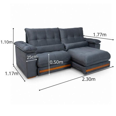 Sof� Retr�til Reclin�vel Gran Master 2.30m Veludo Cinza - D33 e Molas Ensacadas