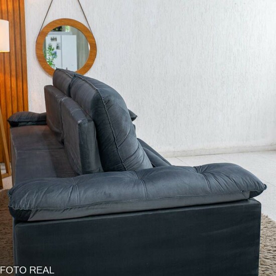 Sof� Retr�til Reclin�vel Gran Master 2.30m Veludo Cinza - D33 e Molas Ensacadas