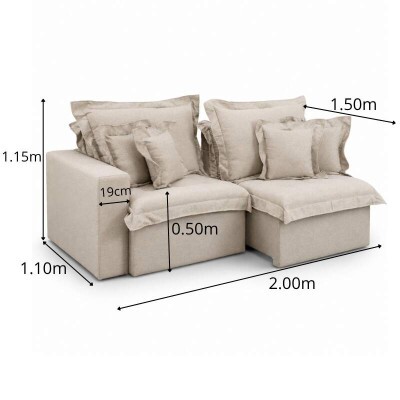 Sof� Retr�til Bolt 2.00m Linho Bege Cru 08 - Sem Caixa