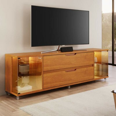 Rack �reon Larg. 1.82m Cinamomo 2 Portas Reflect C/LED 2 Gavetas Para TV's at� 70'' - JCM