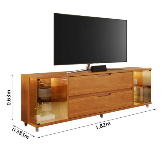 Rack �reon Larg. 1.82m Cinamomo 2 Portas Reflect C/LED 2 Gavetas Para TV\\\'s at� 70\\\'\\\' - JCM